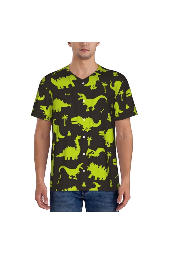 Cute Cartoon Dinosaurs Mens T-Shirts Baseball Vintage Fashionable Lightweight Casual Crew Neck Slim Fit with Long Sleeves-Large