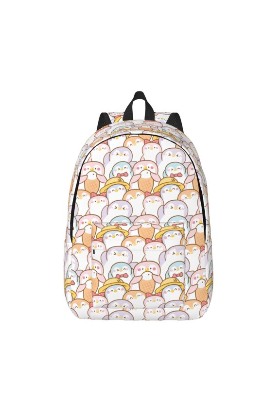 Cute Cartoon Penguin Print Canvas Backpack Travel Rucksack Unisex Knapsack 15.7/17.7Inch Laptop Backpack for Work,College -Medium