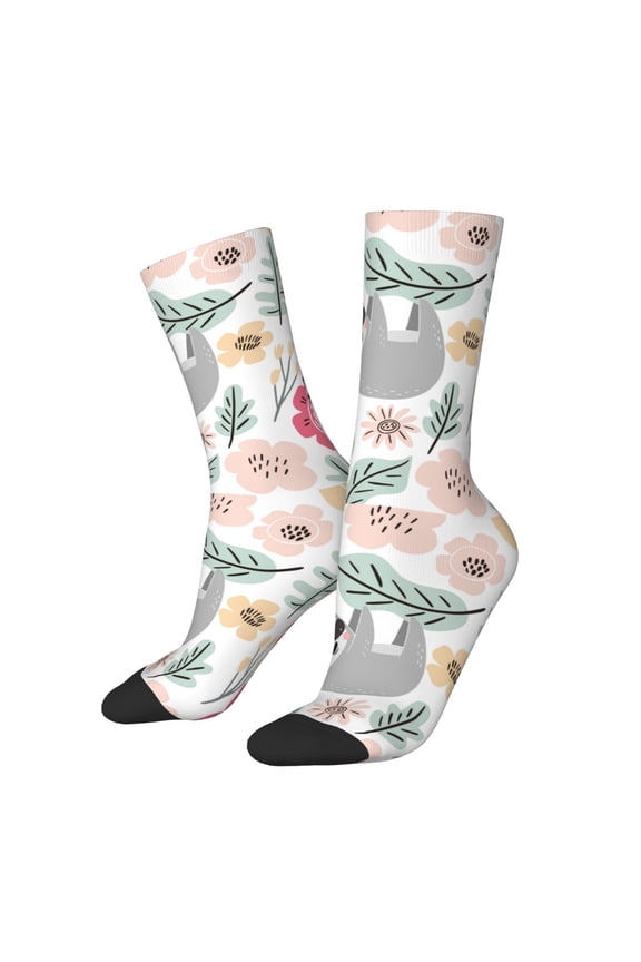 Cute Cartoon Sloth Crew Socks for Men & Women, Breathable Casual Athletic Ankle Socks