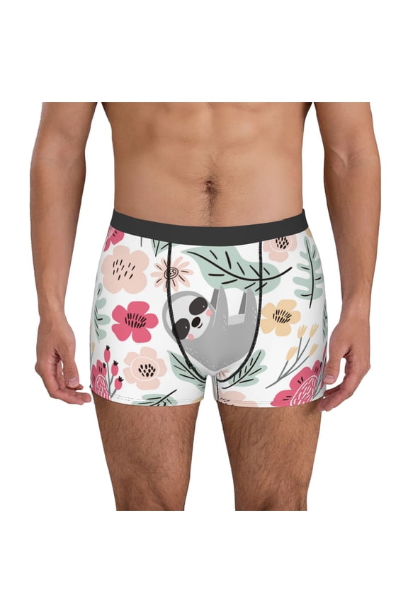 Cute Cartoon Sloth Pattern Men's Boxer Brief Underwear,Soft Funny Underwear for Men-Medium