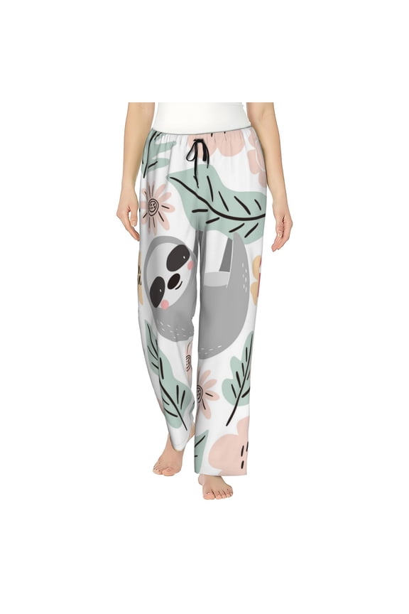Cute Cartoon Sloth Women’s Womens Pajama Pants, Lounge Wide Leg PantsLounge Pants,Sleep Bottoms, Lounge for Women-Small