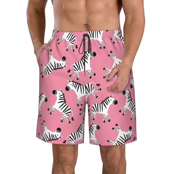 Vsdgher Cute Cartoon Zebra Men's Beach Shorts, Surfing shorts, Swim trunks, Quick Dry Swim Trunks for Surfing Beach Fun -X-Large