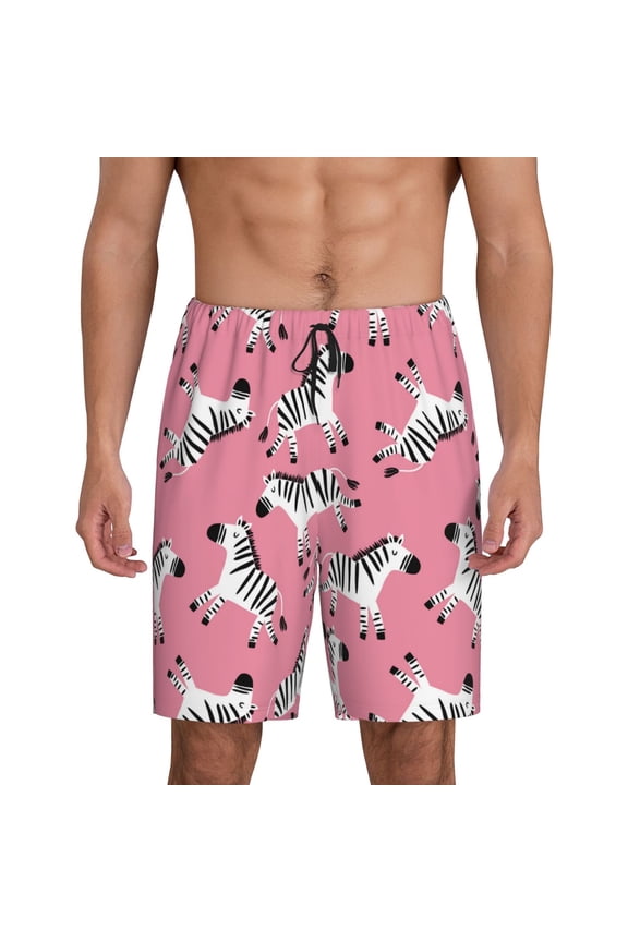 Cute Cartoon Zebra Print Men's Pajama Shorts Lounge Bottoms Sleep Shorts Elastic Waist Lightweight PJ Shorts with Pockets-XX-Large