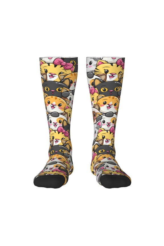 Cute Cat Cartoon Print Thigh High Socks Extra Long Stretchy Sock Women Over Knee High Opaque Stocking Daily Wear