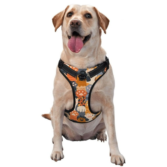 Vsdgher Cute Cat Paw Pattern Dog Harness,No Pull Pet Harness with Soft Padded Handle,Adjustable Reflective Vest with 2 Buckles,4 Slide Buckles,S-XL