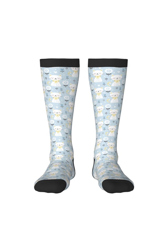 Cute Cat Print Thigh High Socks Extra Long Stretchy Sock Women Over Knee High Opaque Stocking Daily Wear