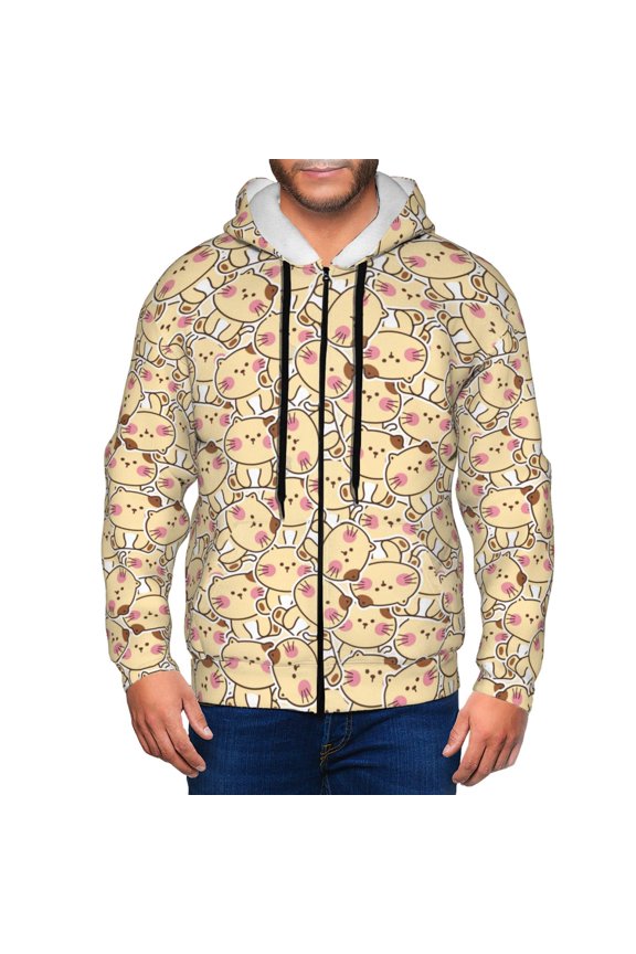 Cute Cats 4 Mens Hoodies Zip Hoodie, Hoodies for Men, Zip-up Hooded Sweatshirt-Large