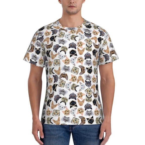 Vsdgher Cute Cats Print Men's Dry Fit Mesh Athletic Shirts Moisture Wicking Tennis T-Shirt Tops