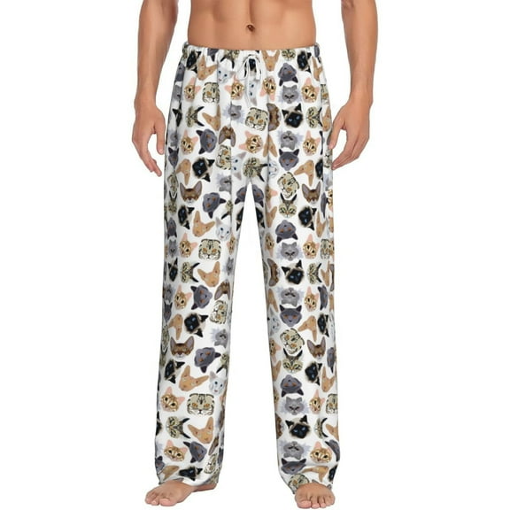 Vsdgher Cute Cats Print Mens Pajama Pants Sleep & Lounge Pants, PJ Bottoms With elastic waistb and Pockets