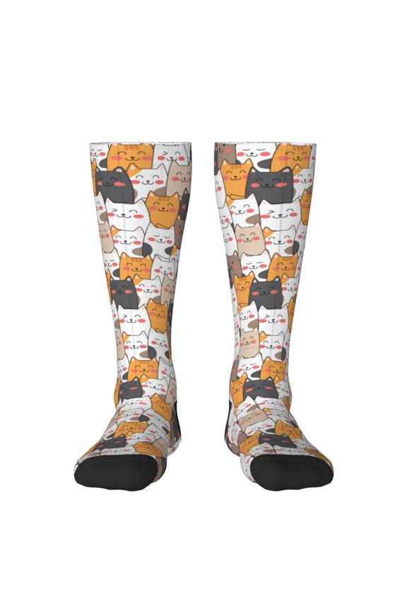 Cute Cats Print Thigh High Socks Extra Long Stretchy Sock Women Over Knee High Opaque Stocking Daily Wear