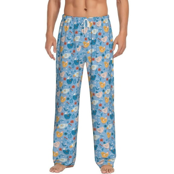 Vsdgher Cute Chickens and Flowers Print Mens Pajama Pants Sleep & Lounge Pants, PJ Bottoms With elastic waistb and Pockets