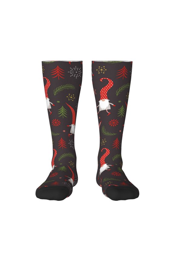 Cute Christmas Gnomes Print Thigh High Socks Extra Long Stretchy Sock Women Over Knee High Opaque Stocking Daily Wear