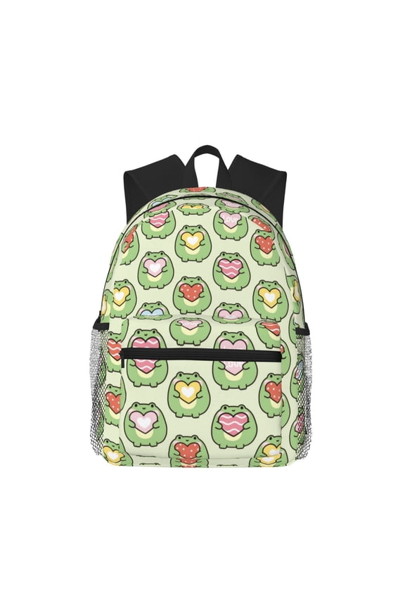Cute Chubby Frog Print Unisex Large Capacity Bookbag Schoolbag Casual Daypack for High School/College/Teens/Travel/Work