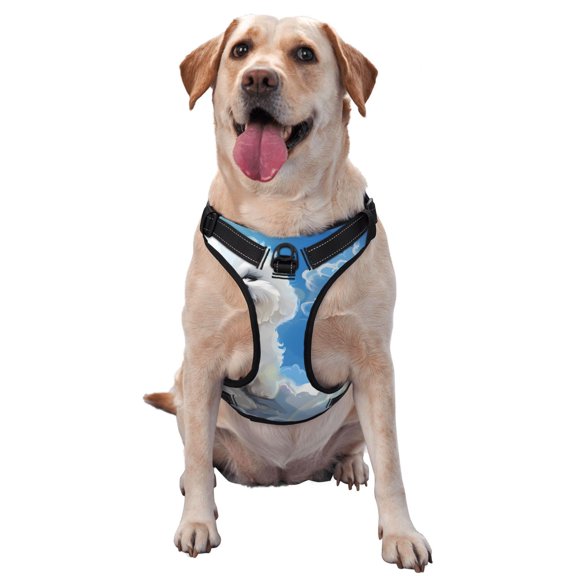 Vsdgher Cute Cloud Bichon Frise Pattern Dog Harness,No Pull Pet Harness with Soft Padded Handle,Adjustable Reflective Vest with 2 Buckles,4 Slide Buckles,S-XL Large
