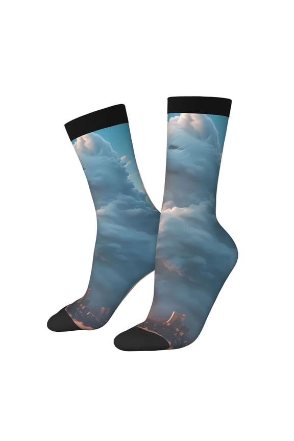 Cute Cloud Cat Crew Socks for Men & Women, Breathable Casual Athletic Ankle Socks