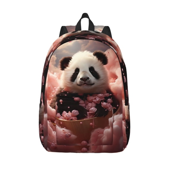 Vsdgher Cute Cloud Panda Print Canvas Backpack Travel Rucksack Unisex Knapsack 15.7/17.7Inch Laptop Backpack for Work,College -Small