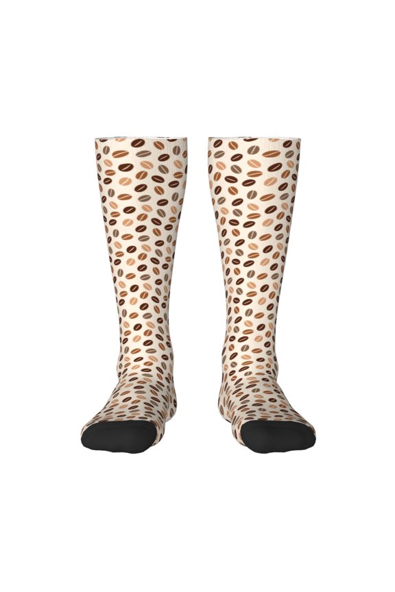Cute Coffee Bean Print Knee Socks, High Socks Long Stretchy Sock Women Knee High Stocking, Long Socks for Women