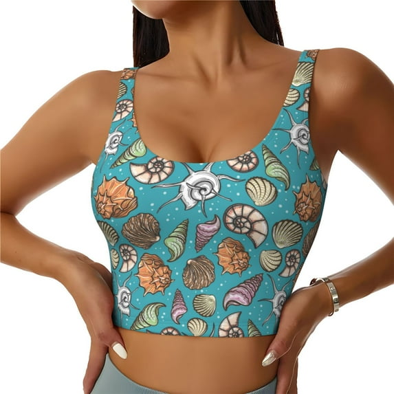 Vsdgher Cute Conch Print Women Sleeveless Athletic Tank Top Built-in Bra Camisole Sports Vest for Yoga Running Fitness Exercise with Removable Pads