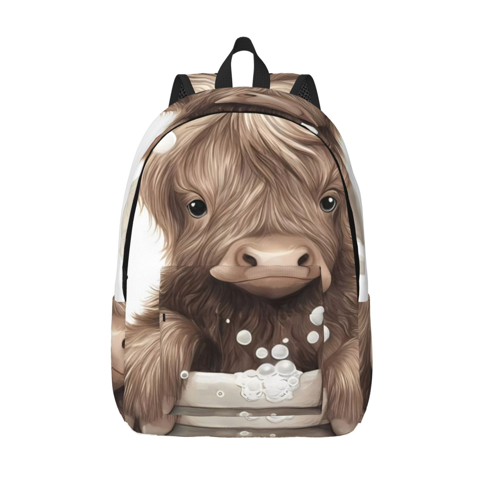 Vsdgher Cute Cow Bath Print Canvas Backpack Travel Rucksack Unisex Knapsack 15.7/17.7Inch Laptop Backpack for Work,College -Medium