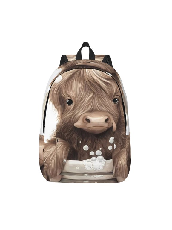 Cute Cow Bath Print Canvas Backpack Travel Rucksack Unisex Knapsack 15.7/17.7Inch Laptop Backpack for Work,College -Small