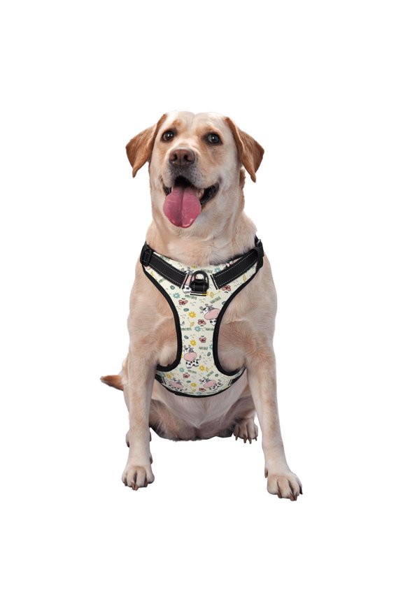 Cute Cow Pattern Dog Harness,No Pull Pet Harness with Soft Padded Handle,Adjustable Reflective Vest with 2 Buckles,4 Slide Buckles,S-XL Large