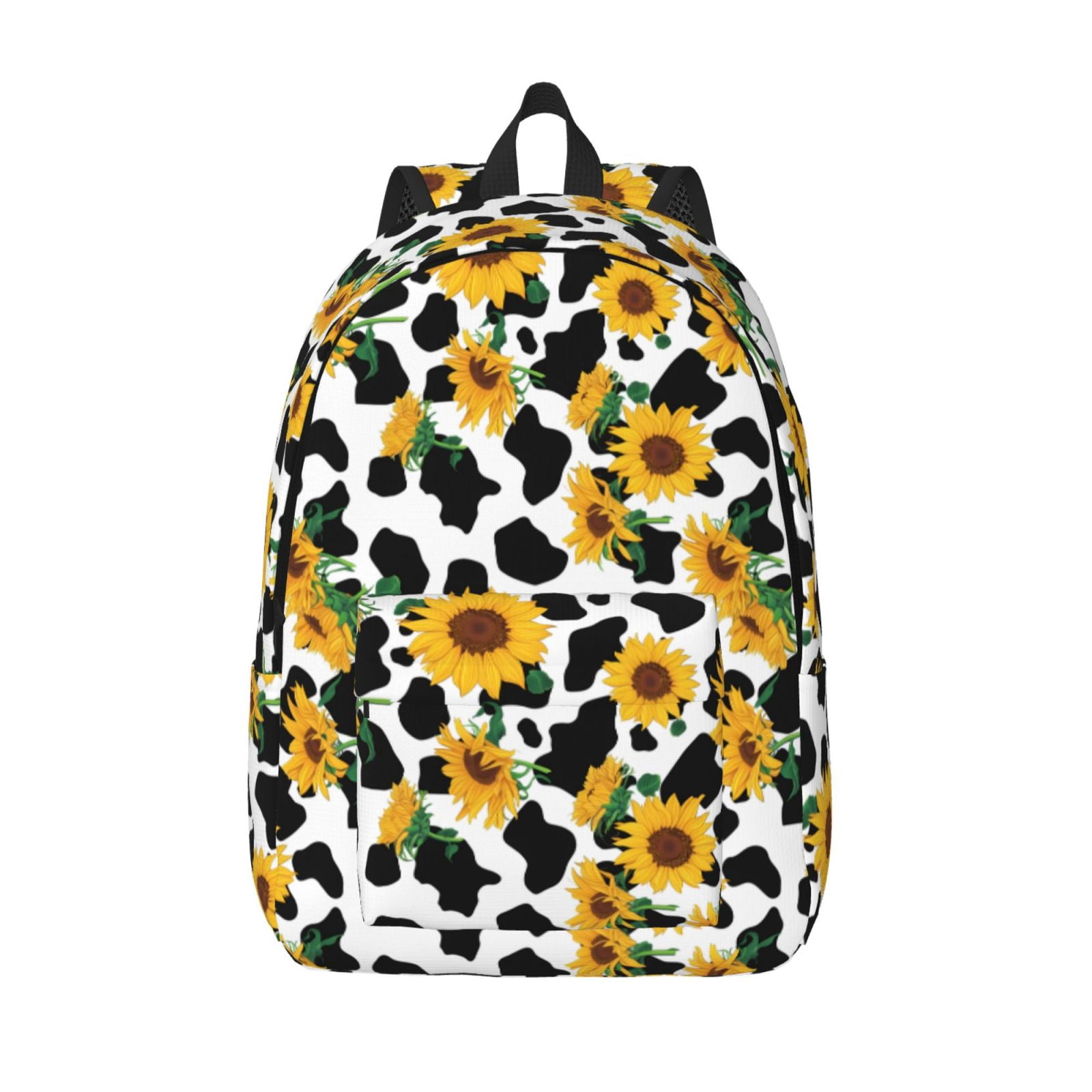 Vsdgher Cute Cow Print Sunflower A Print Canvas Backpack Travel Rucksack Unisex Knapsack 15.7/17.7Inch Laptop Backpack for Work,College -Medium