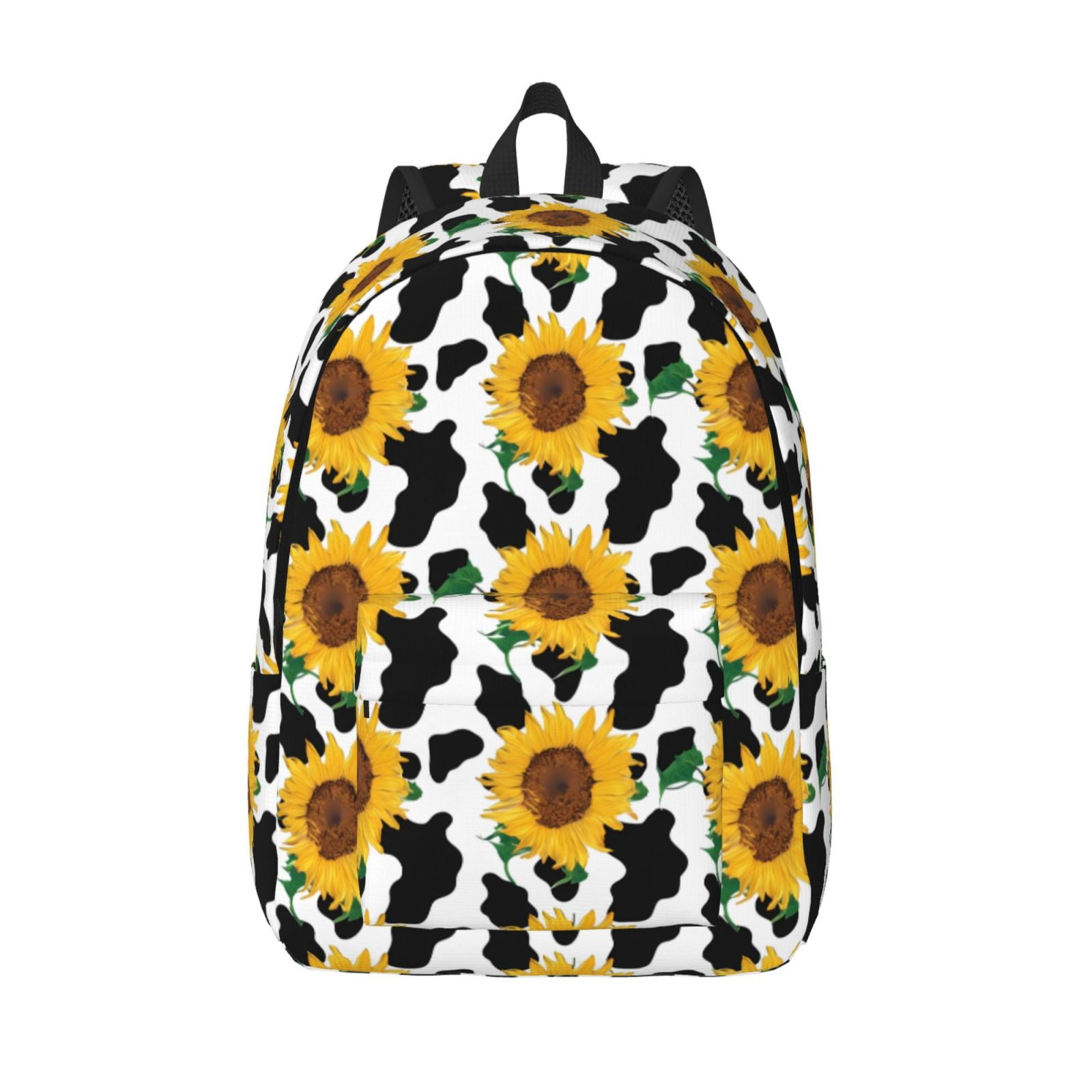 Vsdgher Cute Cow Print Sunflower B Print Canvas Backpack Travel Rucksack Unisex Knapsack 15.7/17.7Inch Laptop Backpack for Work,College -Small