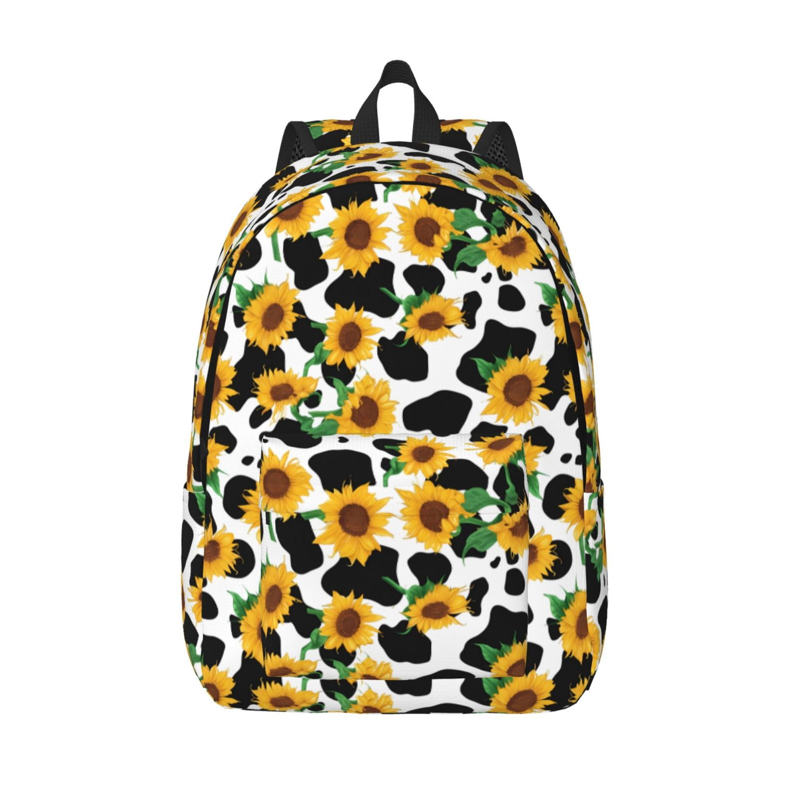 Vsdgher Cute Cow Print Sunflower C Print Canvas Backpack Travel Rucksack Unisex Knapsack 15.7/17.7Inch Laptop Backpack for Work,College -Medium