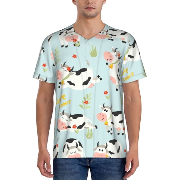 Vsdgher Cute Cows Mens T-Shirts Baseball Vintage Fashionable Lightweight Casual Crew Neck Slim Fit with Long Sleeves-XX-Large
