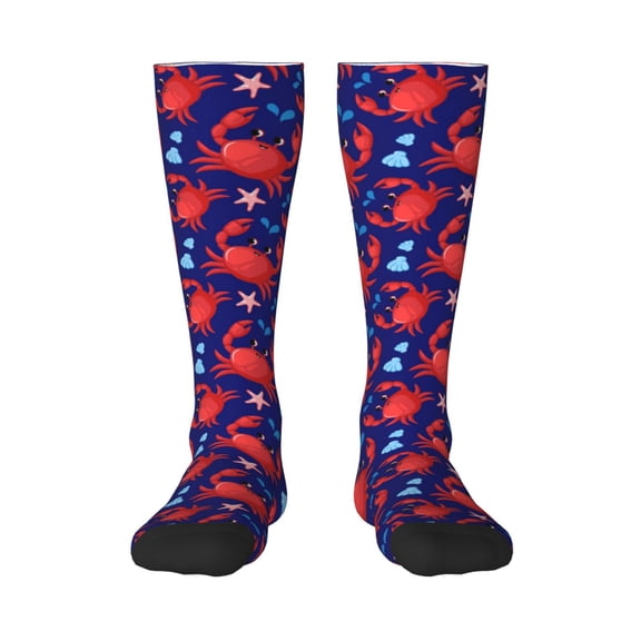 Vsdgher Cute Crabs Print Thigh High Socks Extra Long Stretchy Sock Women Over Knee High Opaque Stocking Daily Wear
