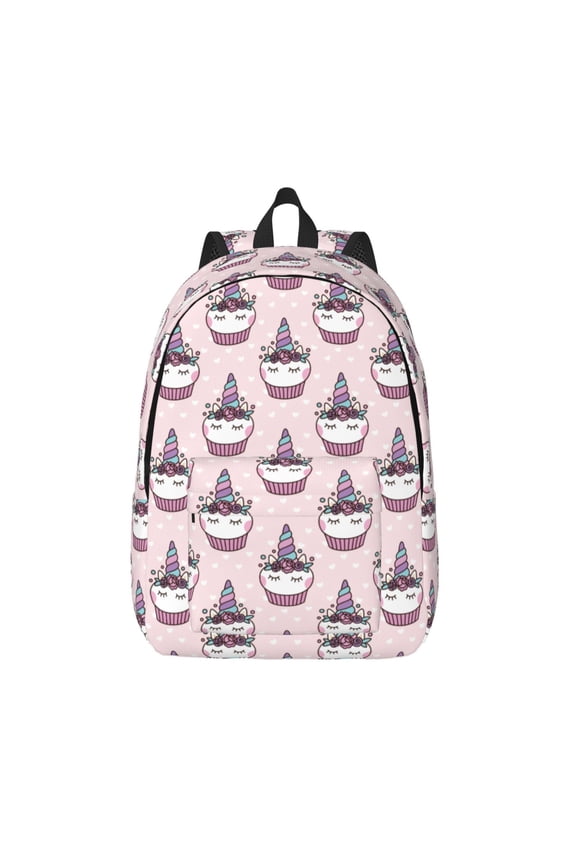 Cute Cupcake Print Canvas Backpack Travel Rucksack Unisex Knapsack 15.7/17.7Inch Laptop Backpack for Work,College -Medium