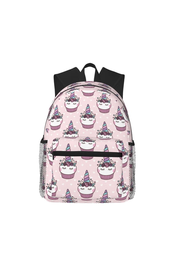 Cute Cupcake Print Unisex Large Capacity Bookbag Schoolbag Casual Daypack for High School/College/Teens/Travel/Work