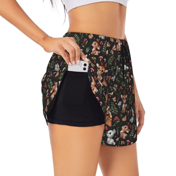 Vsdgher Cute Deer Athletic Shorts for Women, Women's Running Double Layer Shorts, High Waisted Yoga Shorts, Workout Athletic Shorts-Medium