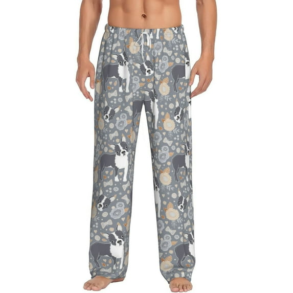Vsdgher Cute Dog And Flowers Print Mens Pajama Pants Sleep & Lounge Pants, PJ Bottoms With elastic waistb and Pockets