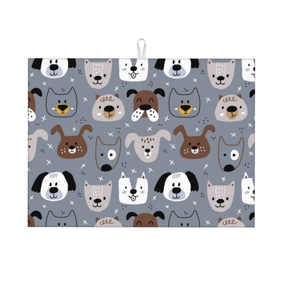 Vsdgher Cute Dog Faces Dish Drying Mat Super Absorbent Drying Mat Large Dish Drying Mats for Kitchen Counter Kitchen Drying Mat 24" x 18"