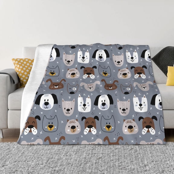 Vsdgher Cute Dog Faces Pattern Fleece Throw Blanket, Horizontal Fleece Bedding Home Decor for Couch & Bed All Season Use -50"x40"