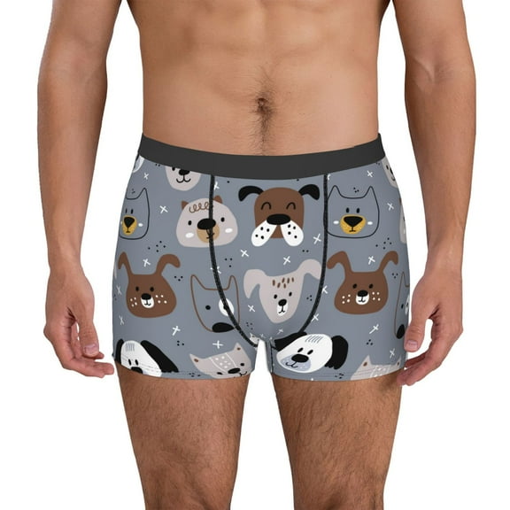 Vsdgher Cute Dog Faces Pattern Men's Boxer Brief Underwear,Soft Funny Underwear for Men-Medium