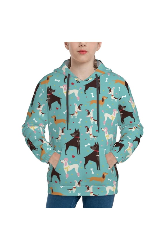 Cute Dog Hoodie Youth Classic Hooded Pullover Sweatshirts Essentials Hoodie for Children (s-xl)-Small