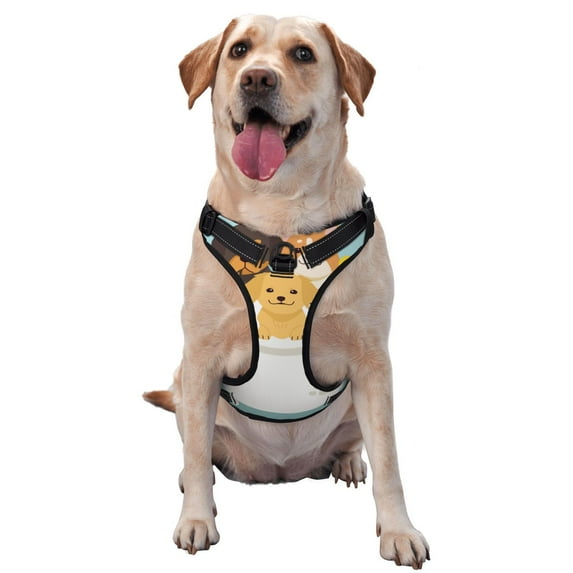 Vsdgher Cute Dog In Bathtub Pattern Dog Harness,No Pull Pet Harness with Soft Padded Handle,Adjustable Reflective Vest with 2 Buckles,4 Slide Buckles,S-XL Large