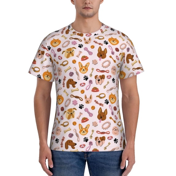 Vsdgher Cute Dog Print Men's Dry Fit Mesh Athletic Shirts Moisture Wicking Tennis T-Shirt Tops