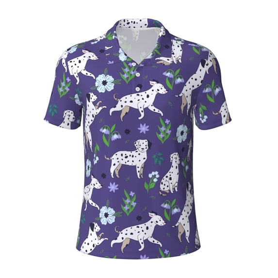 Vsdgher Cute Dog Print Men's Short Sleeve Stretch Polo Shirt, Moisture-Wicking Performance Polo Shirt
