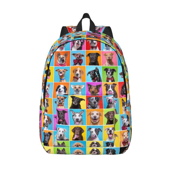Vsdgher Cute Dogs Collage Print Canvas Backpack Travel Rucksack Unisex Knapsack 15.7/17.7Inch Laptop Backpack for Work,College -Small