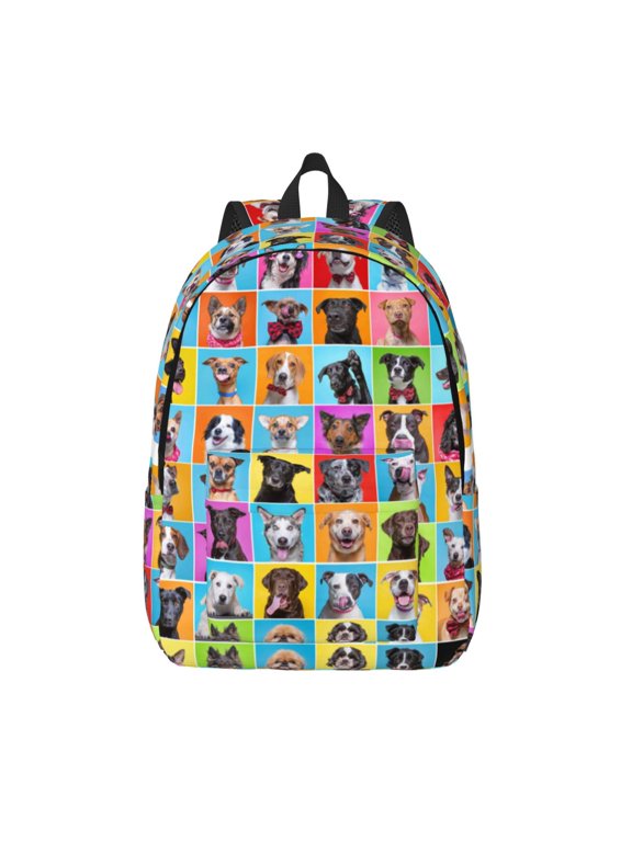Cute Dogs Collage Print Canvas Backpack Travel Rucksack Unisex Knapsack 15.7/17.7Inch Laptop Backpack for Work,College -Small