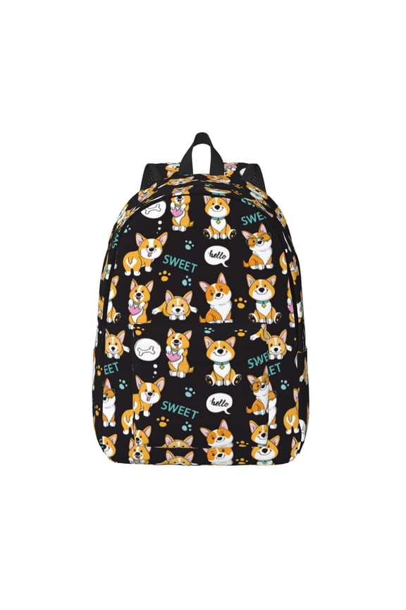 Cute Dogs Corgi Print Canvas Backpack Travel Rucksack Unisex Knapsack 15.7/17.7Inch Laptop Backpack for Work,College -Small