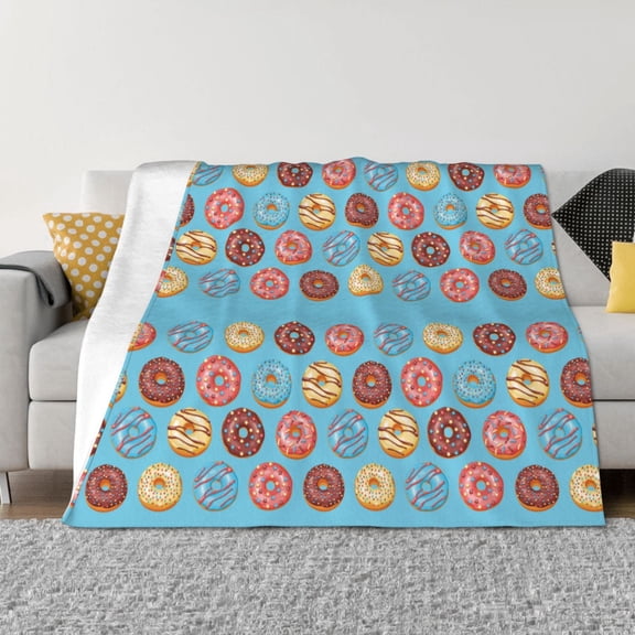 Vsdgher Cute Donut Pattern Fleece Throw Blanket, Horizontal Fleece Bedding Home Decor for Couch & Bed All Season Use -40"x30"