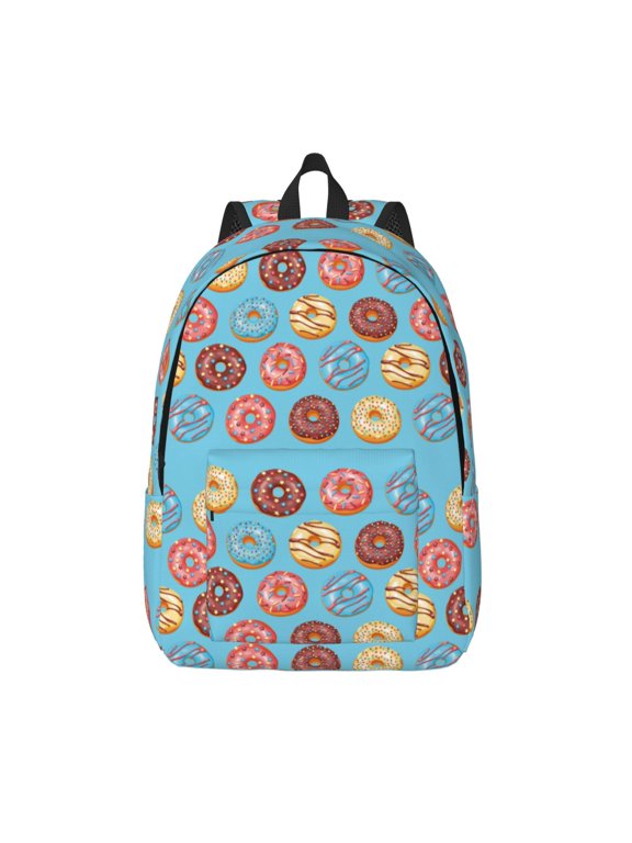 Cute Donut Print Canvas Backpack Travel Rucksack Unisex Knapsack 15.7/17.7Inch Laptop Backpack for Work,College -Medium