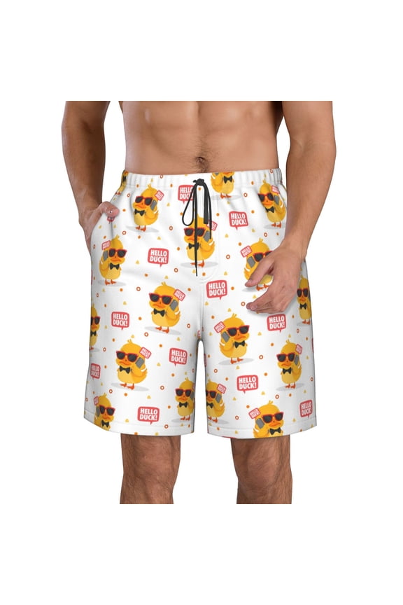 Cute Duck Men's Beach Shorts, Surfing shorts, Swim trunks, Quick Dry Swim Trunks for Surfing Beach Fun -Medium