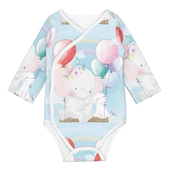 Vsdgher Cute Elephant Long Sleeve Bodysuits One-piece 100% Organic Cotton for Infant Baby Boys, Girls, Unisex-12 Months