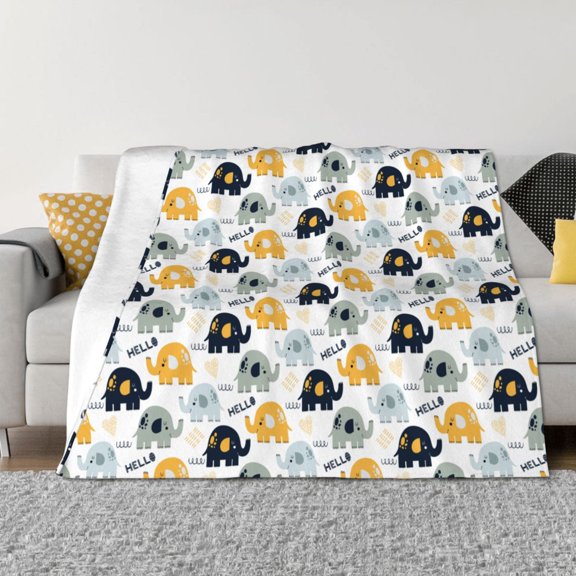 Vsdgher Cute Elephant Pattern Fleece Throw Blanket, Horizontal Fleece Bedding Home Decor for Couch & Bed All Season Use -60"x50"