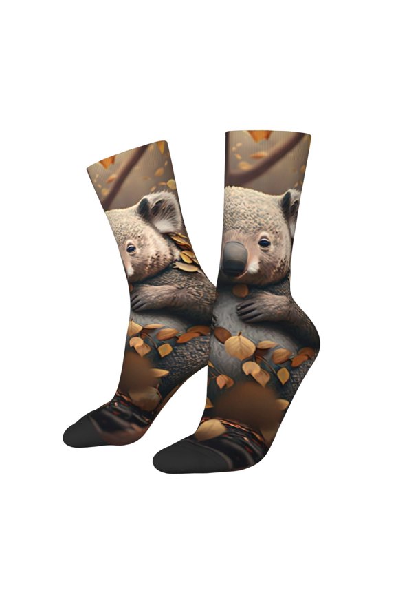 Cute Fallen Leaf Koala Crew Socks for Men & Women, Breathable Casual Athletic Ankle Socks
